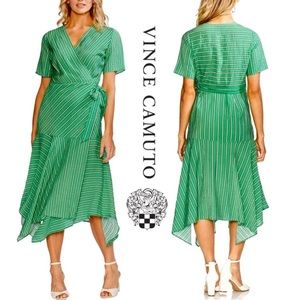 Vince Camuto Stripe Handkerchief Green Wrap Dress